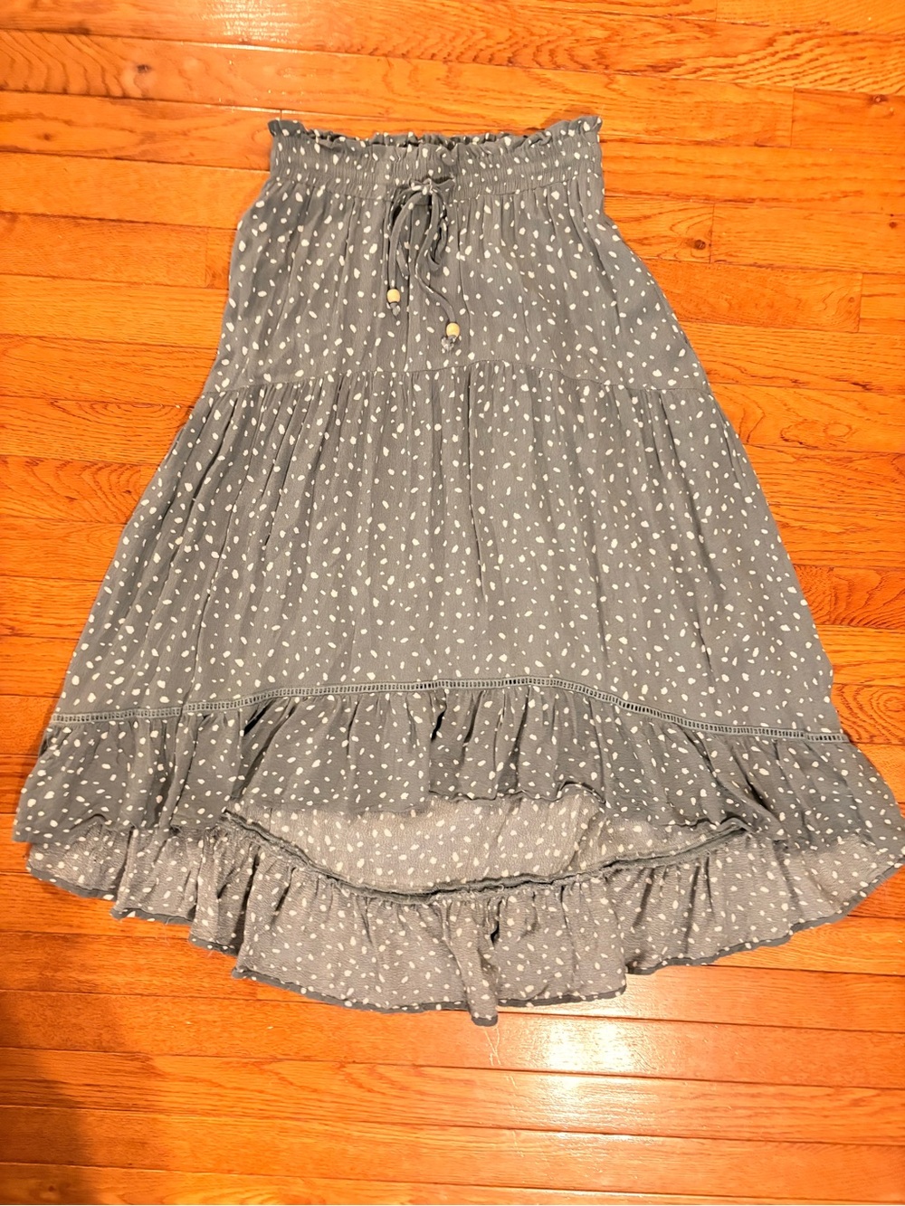Sage Green/Gray Smocked Waist Tiered Hi-Lo Midi Skirt